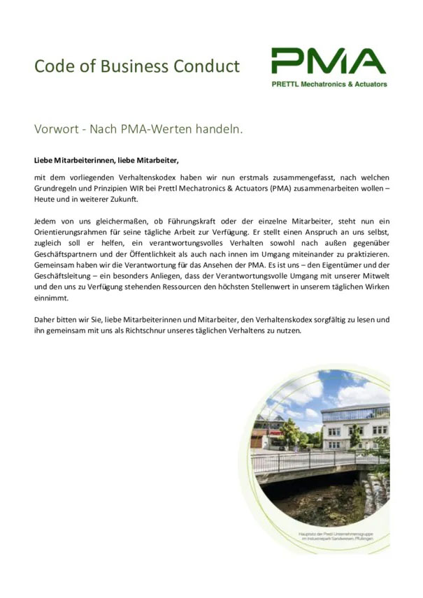 Verhaltenskodex der PMA Gruppe
